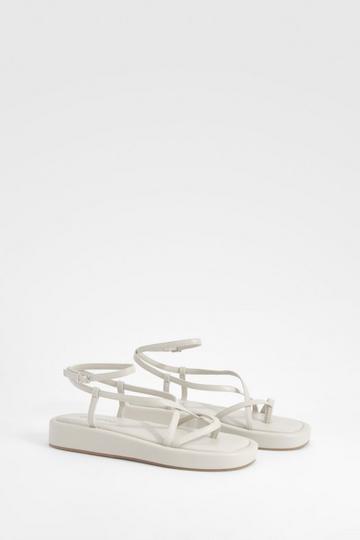Cream White Skinny Strap Chunky Sandals