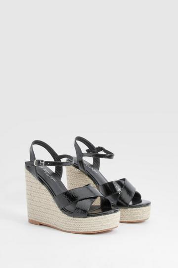 Black Wide Fit Crossover High Wedges