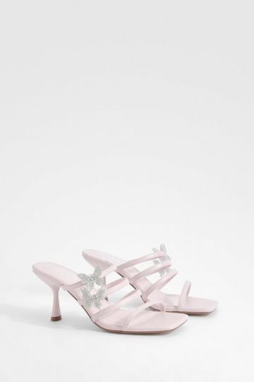 Butterfly Emellished Multi Strap Heeled Mules pink