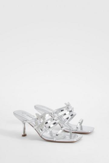 Silver Butterfly Emellished Multi Strap Heeled Mules