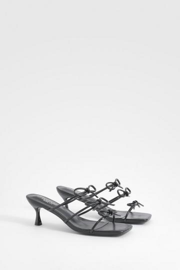 Wide Fit Bow Detail Low Heeled Mules black