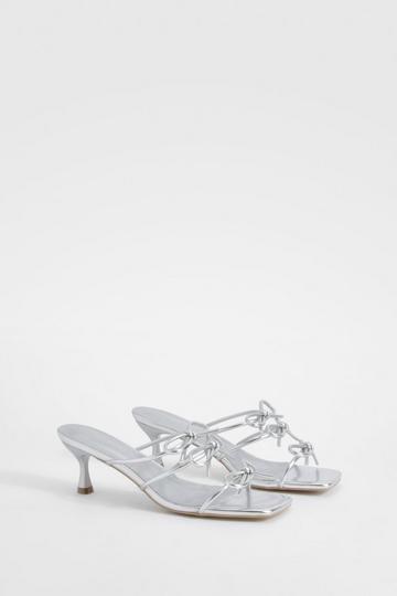 Wide Fit Bow Detail Low Heeled Mules silver
