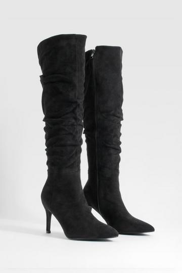 Ruched Stiletto Knee High Boots black