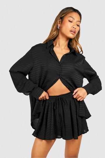 Textured Relaxed Fit Shirt & Flared Shorts black