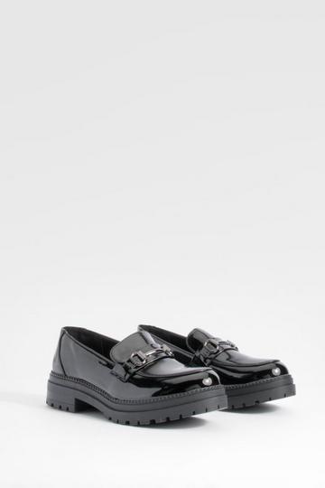 T Bar Chunky Patent Loafers black