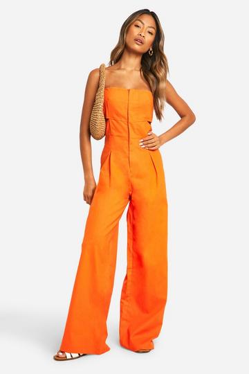 Linen Blend Cut Out Jumpsuit orange