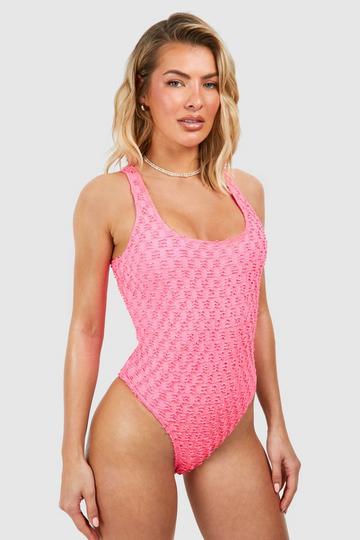 Pink Textured Scoop Swimsuit