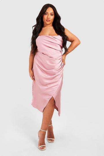 Pink Plus Satin Drape Front Midaxi Slip Dress