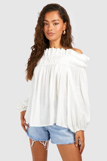 Ruffle Detail Off Shoulder Top ivory