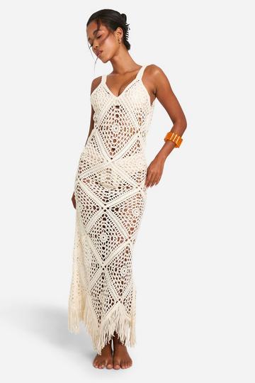 Crochet Strappy Beach Maxi Dress ivory