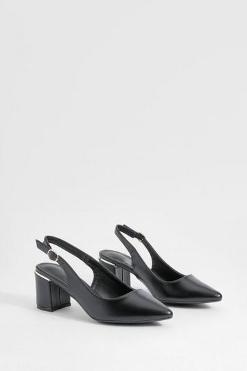 Block Heel Pointed Toe Court Shoes black