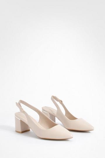 Block Heel Pointed Toe Court Shoes nude