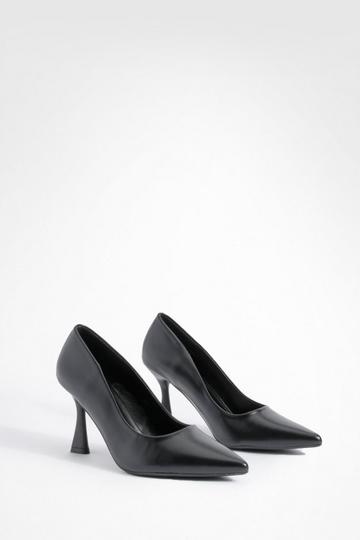 Black Square Heel Pointed Toe Court Shoes