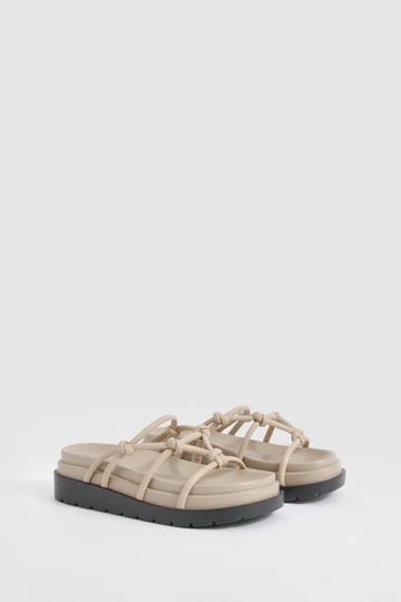 Wide Fit Knot Detail Chunky Sliders beige