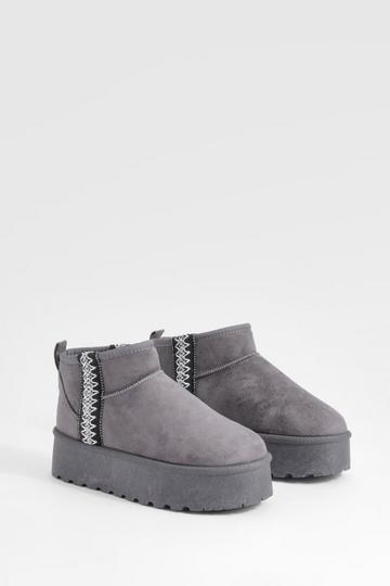 Ultra Mini Embroidered Platform Cosy Boots grey