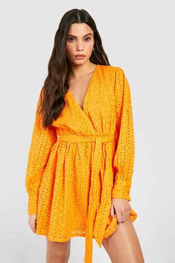 Broderie Belted Mini Dress orange