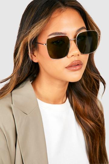 Gold Metallic Square Metal Frame Sunglasses