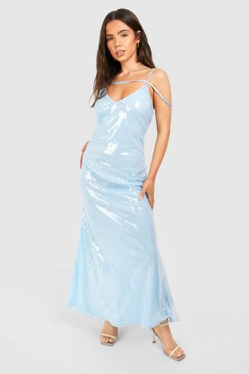 Petite Strap Detail Sequin Maxi Dress pale blue