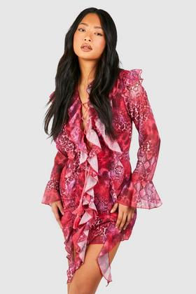 Printed silk-twill mini shirt dress