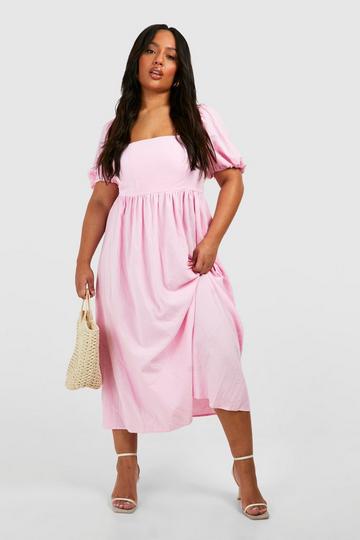 Pink Plus Linen Puff Sleeve Midaxi Smock Dress