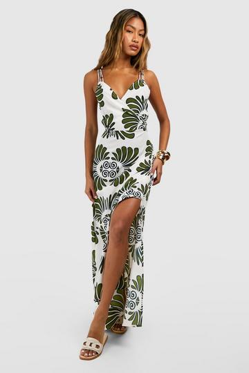 Printed Strappy Maxi Dress ivory