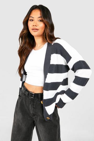 Chunky Stripe Button Up Crop Cardigan charcoal