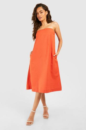 Rust Orange Linen Bandeau Midi Dress