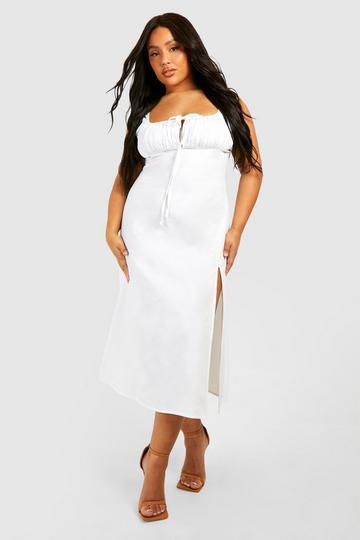 Plus Woven Ruched Bust Detail Midi Dress white