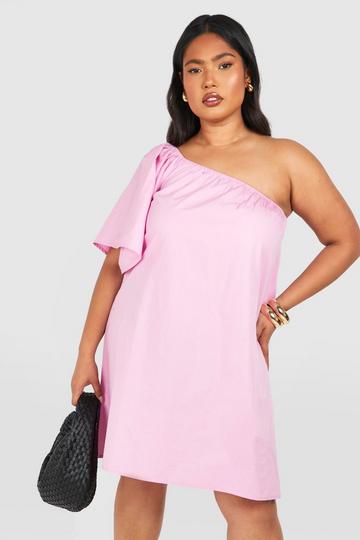 Plus Woven One Shoulder Mini Dress pink