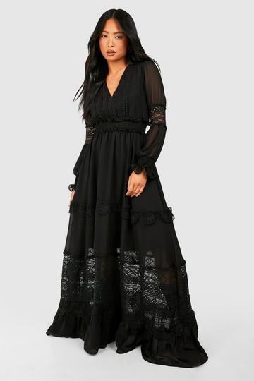 Petite Boho Lace Detail Tierred Maxi Dress black