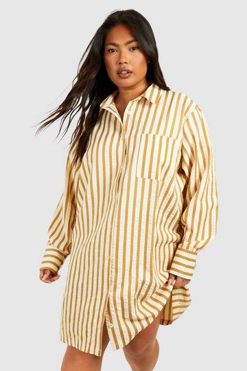 Plus Textured Stripe Boxy Wide Sleeve Shirt Dress stone
