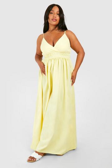 Lemon Yellow Plus Woven Shirred Waist Maxi Dress