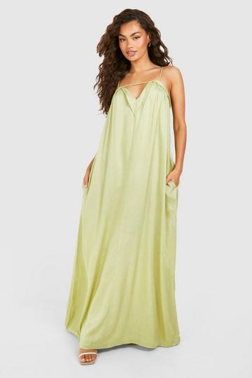 Sage Green Linen Look Maxi Dress