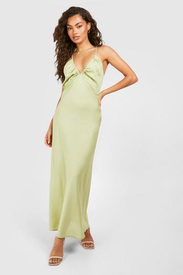 Sage Green Linen Look Strappy Midaxi Dress