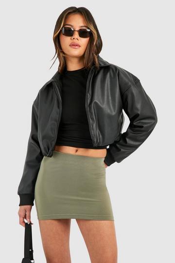 Khaki Cotton Jersey Mini Skirt