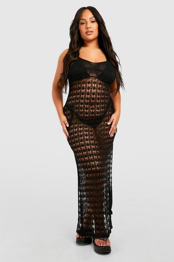 Plus Crochet Strappy Beach Maxi Dress black