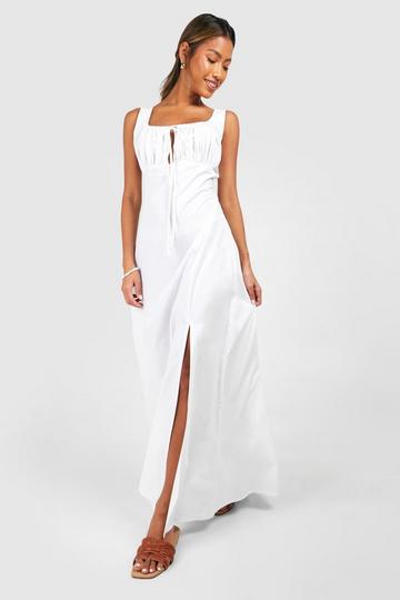 White Ruched Bust Poplin Maxi Dress