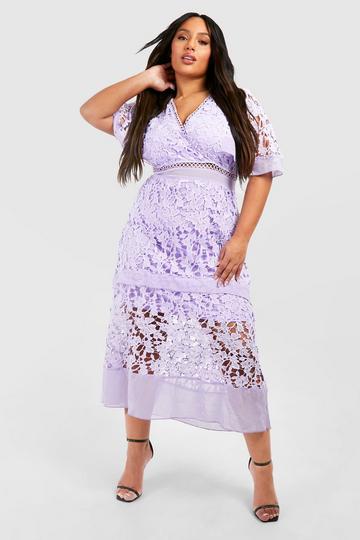 Lilac Purple Plus Premium V Neck Tiered Lace Dress