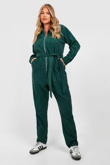 Plus Cord Belted Cargo Boilersuit forest