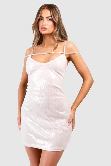 Sequin Strappy Mini Slip Dress pale pink