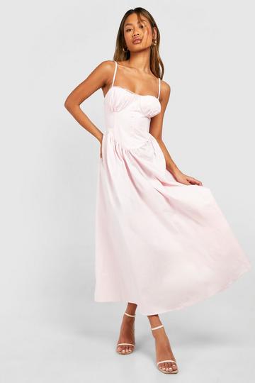 Strappy Milkmaid Midaxi Dress pale pink