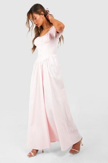 Puff Sleeve Milkmaid Maxi Dress pale pink