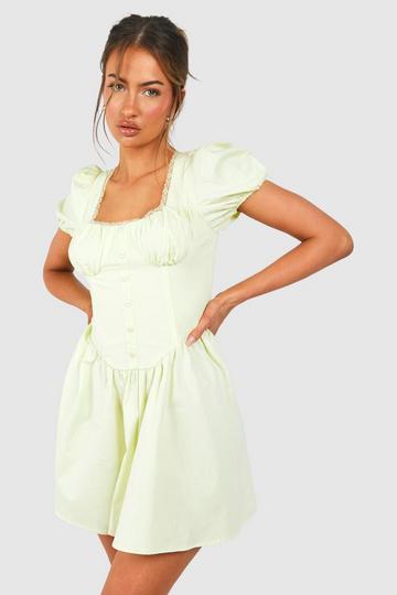 Lemon Yellow Puff Sleeve Milkmaid Mini Dress