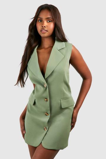 Sage Green Sleeveless Oversized Blazer Dress