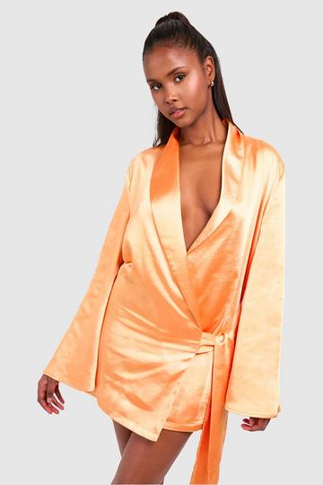 Satin Wrap Shirt Dress orange