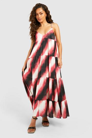 Ombre Print Bead Strappy Tiered Midaxi Dress pink