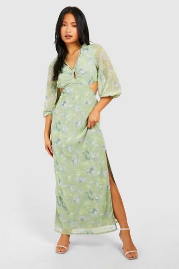 Multi Petite Floral Dobby Cut Out Maxi Dress