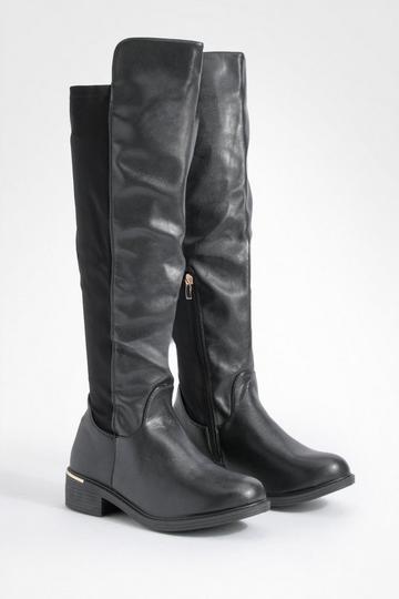 Wide Fit Panel Detail Knee High Boot black