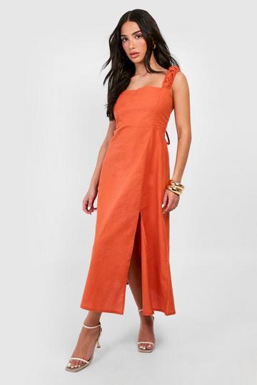Terracotta Orange Petite Linen Midaxi Dress