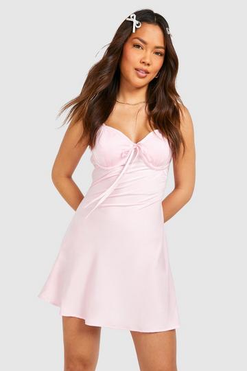 Pink Satin Rouched Bust Mini Slip Dress